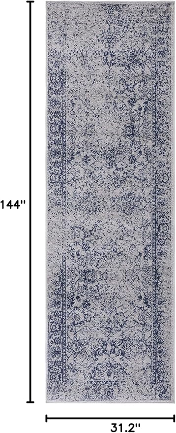 SAFAVIEH Adirondack Collection Runner Rug - 2'6" x 12', Grey & Navy, Oriental Distressed Design, Non-Shedding & Easy Care, Ideal for High Traffic Areas in Living Room, Bedroom (ADR109P)