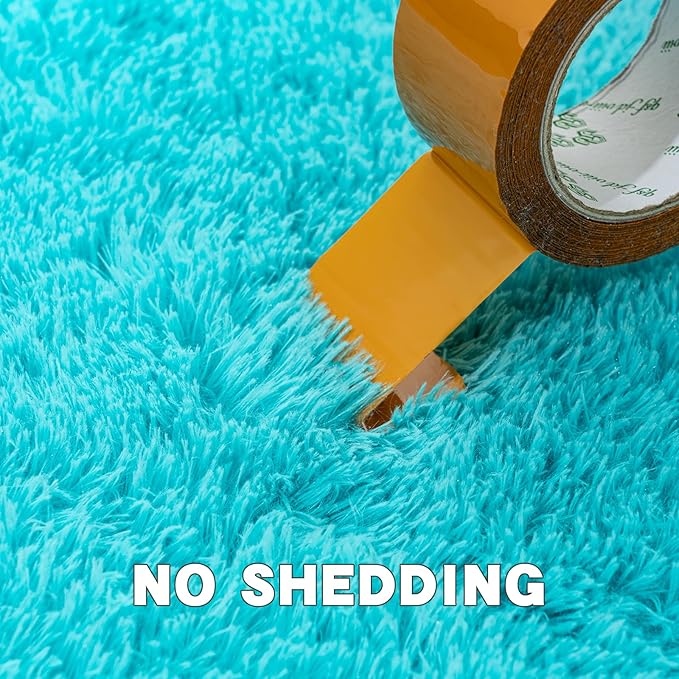 2x3 Area Rug for Bedroom, Small Rugs for Living Room Nursery Kids Room Dorm Home Decor Aesthetic, Fluffy Shaggy Rug with 4 Anti-Slip Carpet Tapes, Teal Blue