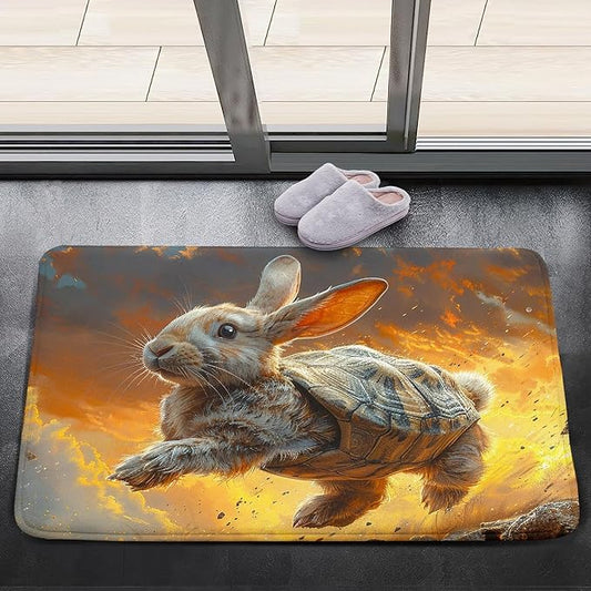 Rabbit Area Rug - Rabbit Tortoise Shell Rug for Kids Girls Boys Lovely Animal Theme Rabbits Carpet Rugs for Bedroom Living Room Rabbits Room Decor, 35" L x 23" W