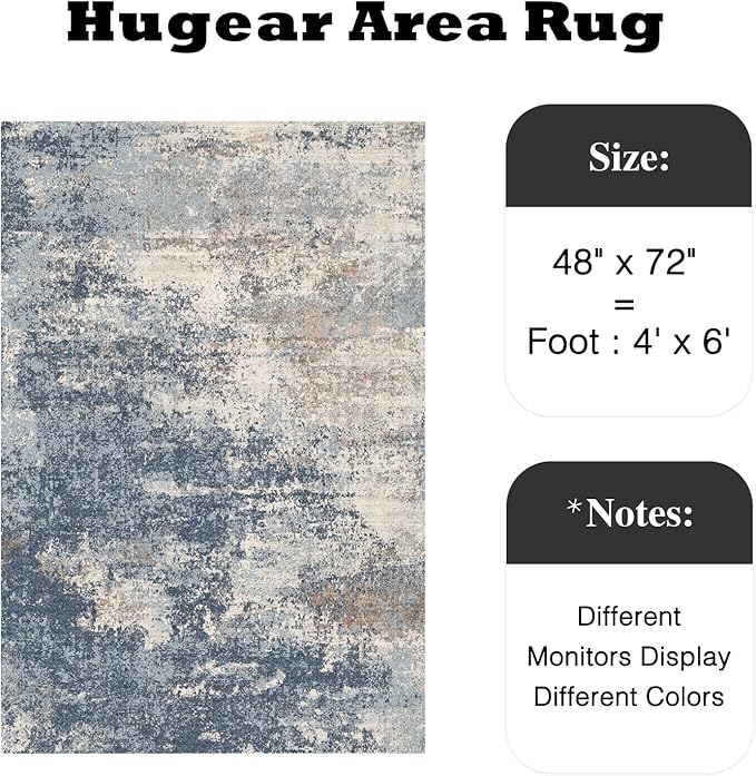 4x6 Washable Rug Dark Blue Entryway Rugs Hallway Area Rug Indoor Abstract Non Slip Low Pile Carpet Distressed Throw Rugs for Bedroom Living Office Dining Kitchen
