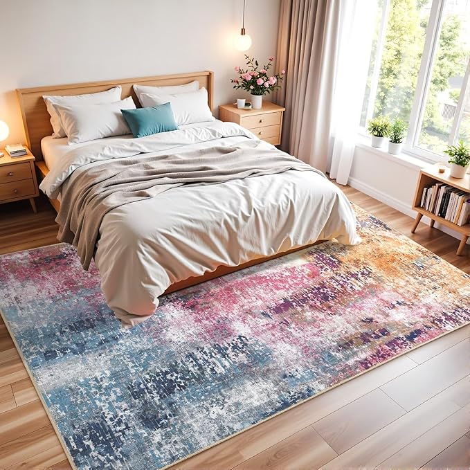 Washable Abstract Rug, 6x9 Modern Area Rugs with Non-Slip Rubber Backed for Living Room, Thin but Soft Contemporary Carpet Kitchen Bedroom Dining Room Decor, Galaxy