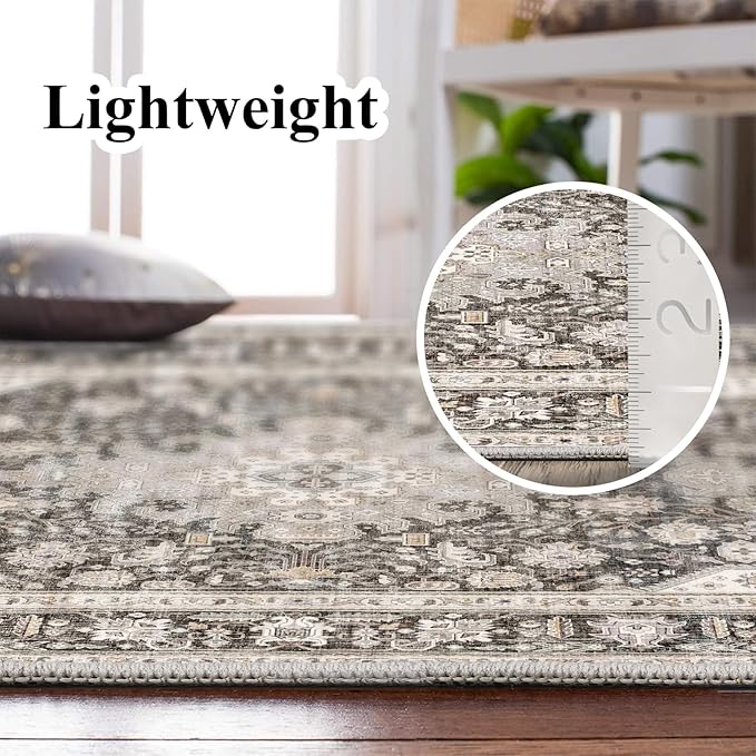 3x12 Runner Rug Hallway - Non Slip Washable Runners Soft Low Pile Long Rugs Oriental Neutral Hall Carpets Ultra Thin Indoor Farmhouse Floor Mat Stain Resistant Waterproof Throw Rug - 3x12 Grey