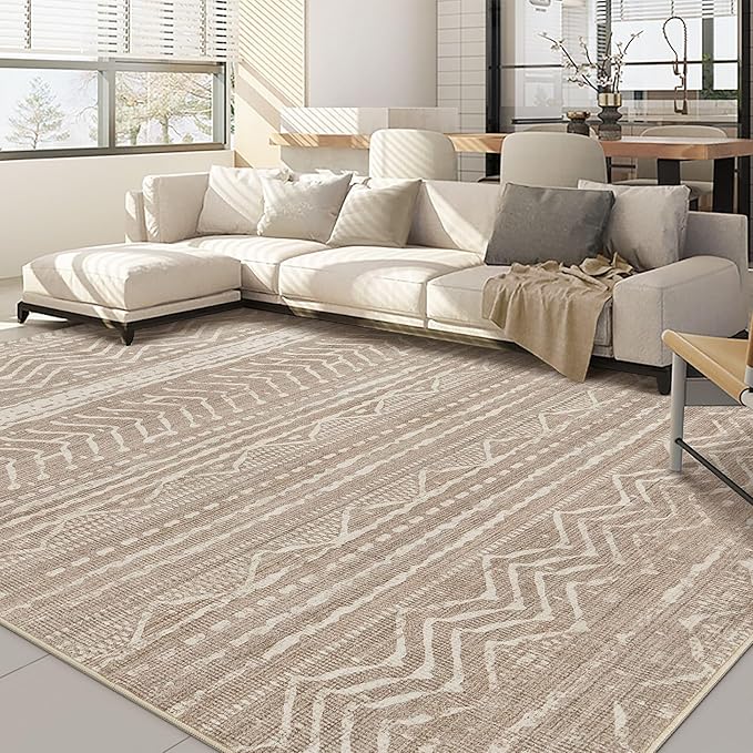 10x12 Area Rug Living Room: Washable Boho Large Neutral Modern Soft Farmhouse Rugs Stain Resistant Indoor Floor Non Slip Accent Carpet for Bedroom Nursery Kids Playroom Office Dining Room- Dark Brown