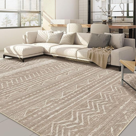 10x12 Area Rug Living Room: Washable Boho Large Neutral Modern Soft Farmhouse Rugs Stain Resistant Indoor Floor Non Slip Accent Carpet for Bedroom Nursery Kids Playroom Office Dining Room- Dark Brown