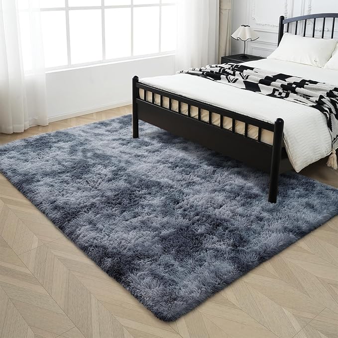 Fluffy Rug Shaggy Area Rug, Mottling Dark Gray 8x10 Area Rugs for Living Room, Large Shag Area Rugs for Bedroom Kids Room Home Decor, Upgrade Anti-Skid Rectangular Fuzzy Rugs