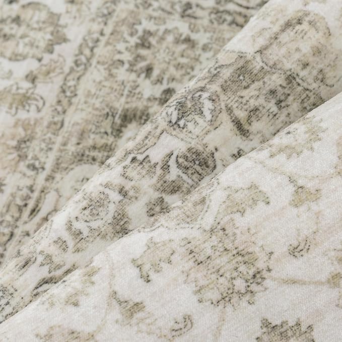 2x3 Washable Neutral Area Rug Taupe Entryway Kitchen Non-Slip Low Pile Floral Carpet Door Mat Vintage Soft Thin Small Throw Rug for Bathroom Bedroom Indoor Entrance
