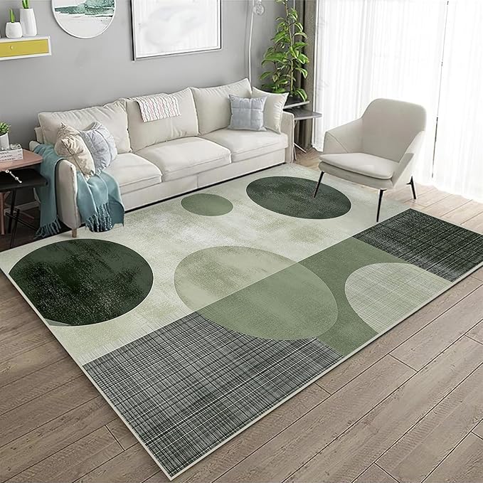 3x5 Area Rugs for Living Room Machine Washable Green Boho Rug Non Slip Printed Circle Geometric Rug Carpet Friendly Modern Rug for Bathroom Bedroom Dining Room Office
