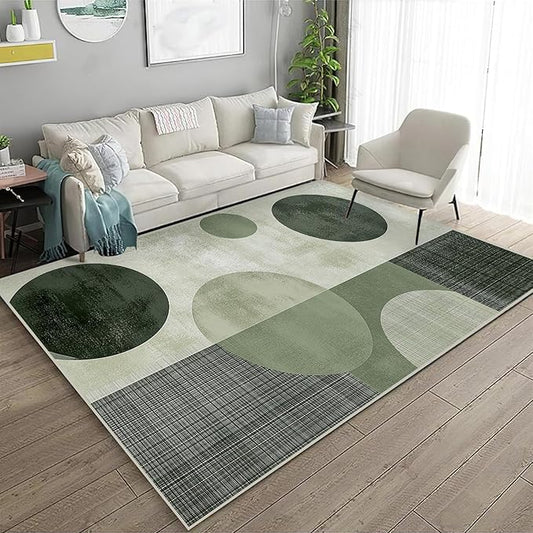 3x5 Area Rugs for Living Room Machine Washable Green Boho Rug Non Slip Printed Circle Geometric Rug Carpet Friendly Modern Rug for Bathroom Bedroom Dining Room Office