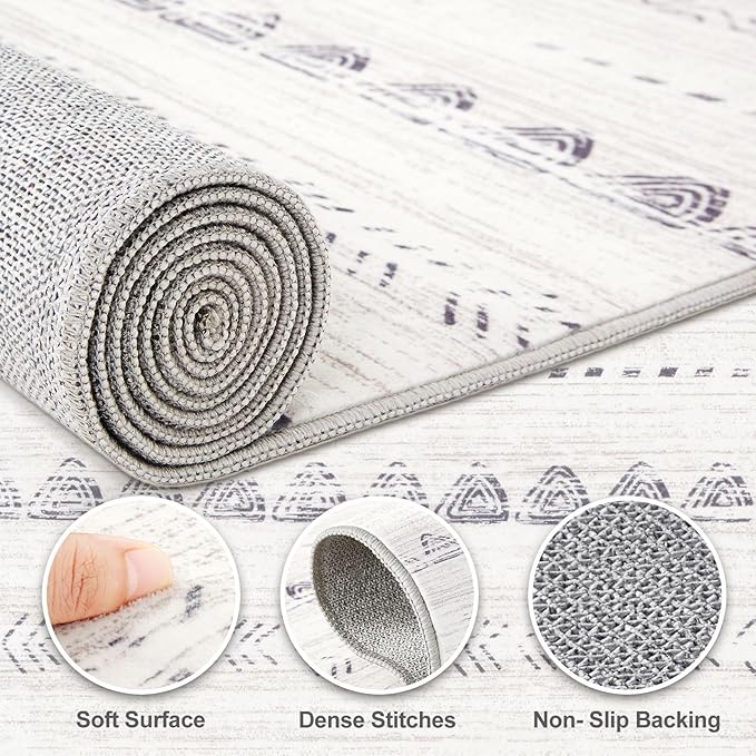 10x14 Area Rugs Living Room: Washable Boho Large Neutral Modern Soft Stain Resistant Farmhouse Indoor Floor Rug Non Slip Accent Carpet for Bedroom Nursery Kids Playroom Office Dining Room- Gray