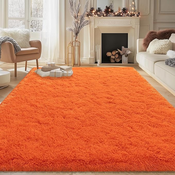 5x7 Shaggy Rugs for Living Room, Orange Fluffy Area Rug for Bedroom, Soft Plush Shag Carpet for Kids Room, Indoor Non-Slip Fuzzy Rug