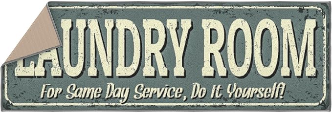 Machine Washable Text Design Rug Non-Slip Rubberback 2x5 Laundry Room Runner Rug for Bathroom, Washroom, 20" x 59", Baby Blue