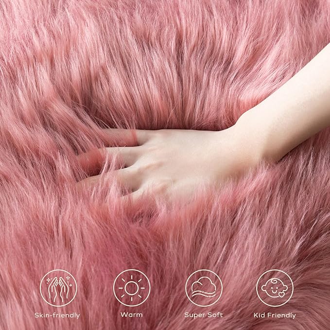 Ashler Faux Fur Rug: Ultra Soft, Fluffy Shaggy 2 x 3 Feet Rectangle, Blush Pink Fuzzy, Machine Washable, Nursery Decor for Bedroom & Living Room