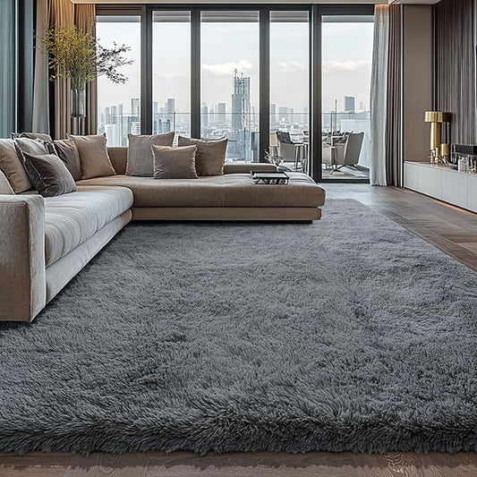 9X12 Large Area Rugs for Living Room Bedroom,Big Shag Rug for Bedroom Dorm,Soft Fluffy Indoor Carpet Nursery Rugs for Kids Girls Room Home Decor (Dark Grey, 9X12 Feet)