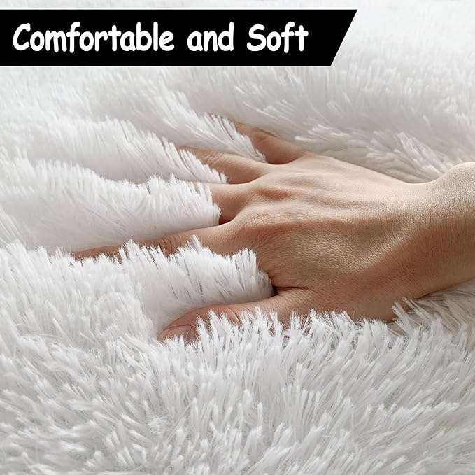 White Fluffy Rug for Bedroom Living Room, 4x6 Furry Cream Area Rug Soft Fuzzy Shag Carpet for Boys Girls Room Dorm Dresser Bedside, Plush Thick Throw Kids Shaggy Rug Non-Slip for Nursery