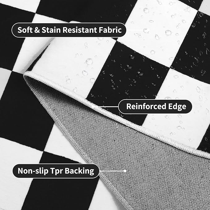 Terrug Black and White Small Checkered Rug for Bedroom, 2x3 Soft Washable Rug with Non Slip Backing, Low Pile Throw Carpet for Entryway Hallway Kitchen Laundry Room