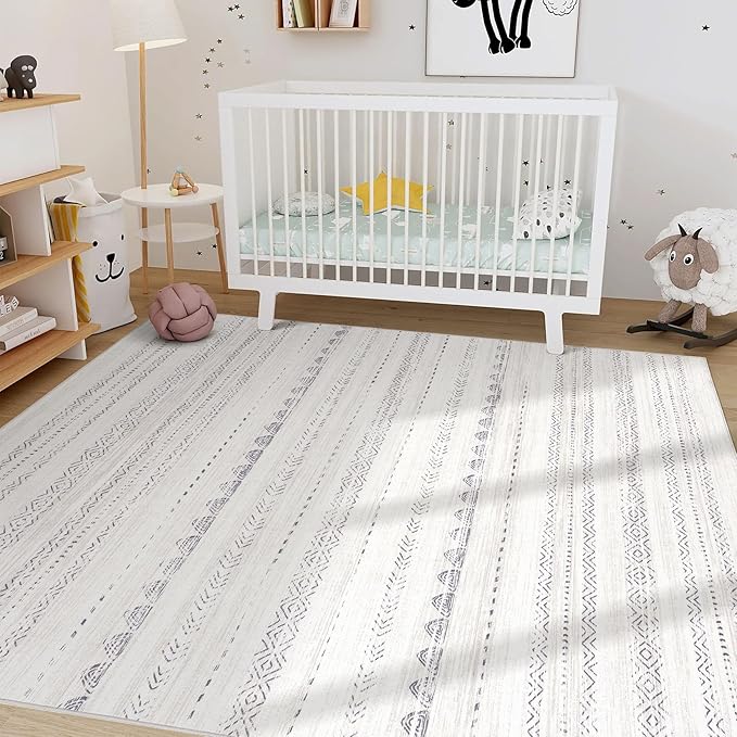 10x14 Area Rugs Living Room: Washable Boho Large Neutral Modern Soft Stain Resistant Farmhouse Indoor Floor Rug Non Slip Accent Carpet for Bedroom Nursery Kids Playroom Office Dining Room- Gray
