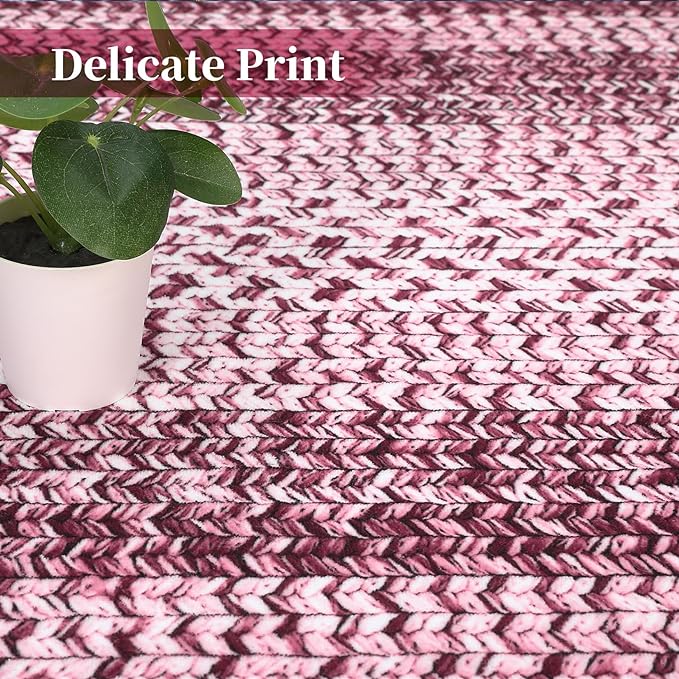 Washable Area Rug 9x12 Rug for Living Room Modern Rugs for Bedroom Pink Rug Imitation Braided Large Area Rug Non Slip Throw Rugs Stain Resistant Carpet for Nursery Dining Room 9'x12' Pink