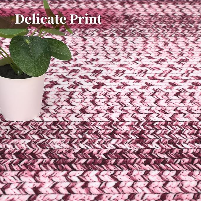 Washable Area Rug 10x13 Rug for Living Room Modern Rugs for Bedroom Pink Print Braided Large Rug Non Slip Throw Rugs Stain Resistant Carpet for Nursery Dining Room 10'x13' Pink