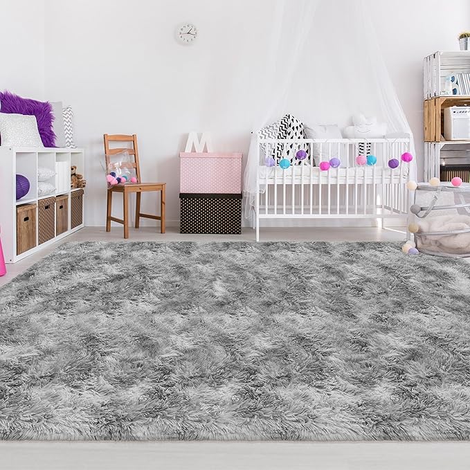 Fluffy 6x9 Grey Rugs for Bedroom Living Room Gray Area Rugs Soft Shag Shaggy Fuzzy Carpets for Boys and Girls Room Kids Dorm Home Decor