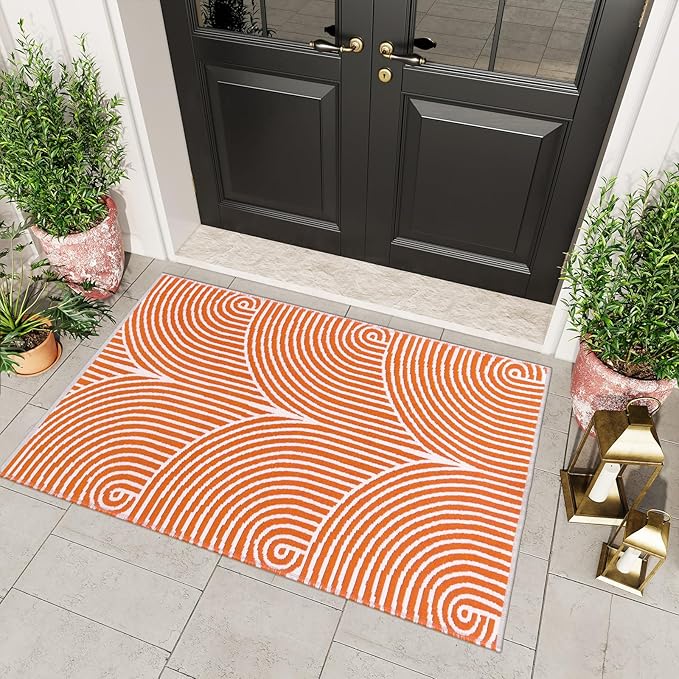 Tiffasea Small Outdoor Rug 3'x5', Front Door Mat Outdoor Entrance Machine Washable Rugs Cotton Hand Woven Entryway Rugs Indoor Door Mat Reversible Throw Rugs Modern Area Rug for Porch/Backyard