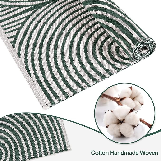 Tiffasea Washable Kitchen Runner Rug 2.6'x8' Hallway Rugs Green Entryway Runner Indoor, Reversible Farmhouse Cotton Hand-Woven Boho Laundry Room Rug Floor Carpet Runners for Bedroom Bathroom