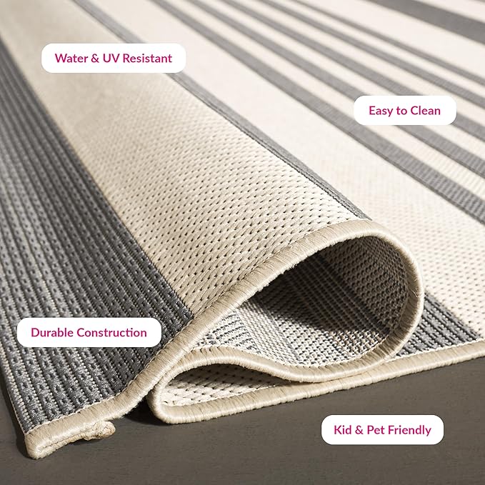 SAFAVIEH Courtyard Collection Area Rug - 5'3' x 7'7', Grey & Bone, Stripe Design, Non-Shedding & Easy Care, Indoor/Outdoor & Washable-Ideal for Patio, Backyard, Mudroom (CY6062-236)