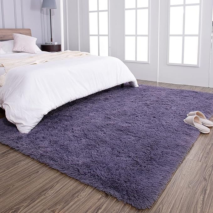 TWINNIS Super Soft Shaggy Rugs Fluffy Carpets 3x5 Feet, Indoor Modern Plush Area Rugs for Living Room Bedroom Kids Room Nursery Home Decor, Upgrade Anti-Skid Rectangular Fuzzy Rug, Grey Purple