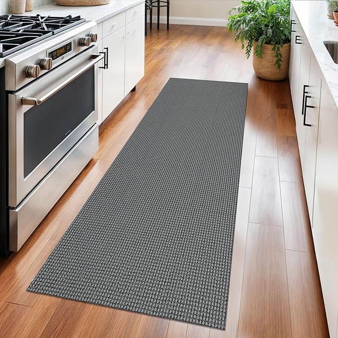Braided Runner Rug 2x5 Ft Washable Runners for Hallways Non Slip Rubber Backed Kitchen Runners Cotton Entryway Runner Indoor, Woven Floor Carpet for Hall Kitchen Bedroom, Dark Grey/Grey