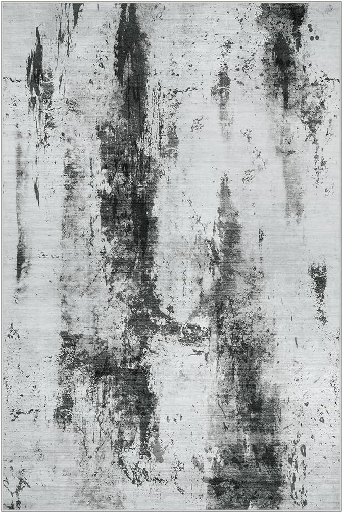 2'6''x8' Runner Rugs Washable Rug: Modern Abstract Living Room Rug Soft Anti-Skid Thin Carpet Indoor Floor Non-Shedding Carpets for Bedroom Dining Room Farmhouse Nursery Home Office Black White Grey