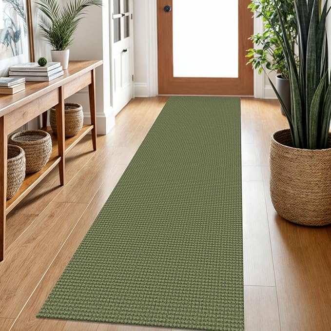 Braided Runner Rug 2x7 Ft Washable Runners for Hallways Non Slip Rubber Backed Kitchen Runners Cotton Entryway Runner Indoor, Woven Floor Carpet for Hall Kitchen Bedroom, Green
