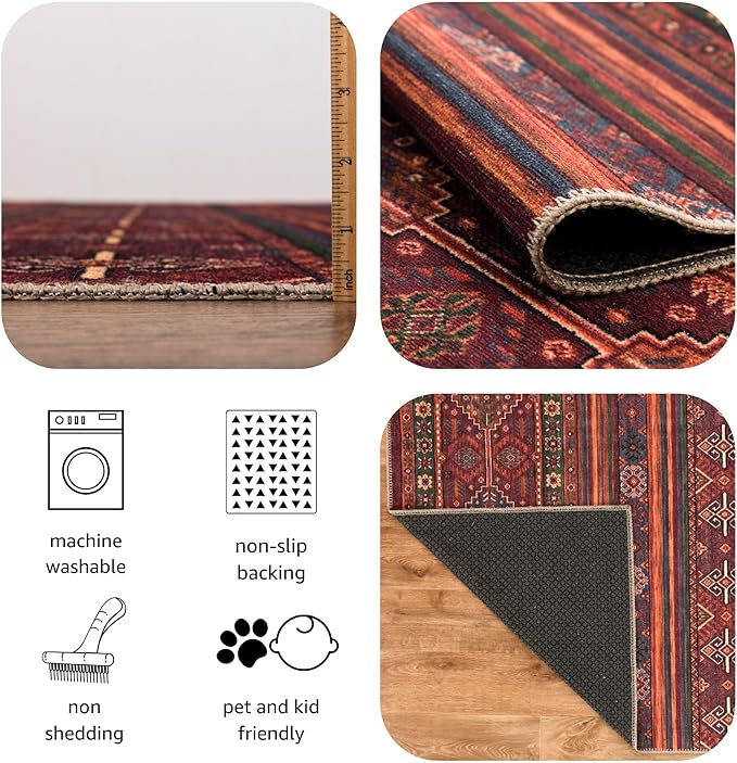 Keen Home Design Machine Washable Area Rugs with Non-Slip Backing, Ideal for Hallway, Living Room, Bedroom, Kitchen and Laundry Room, Vintage Moroccan and Low Pile Rug - (2'6'' x 12'), 233301