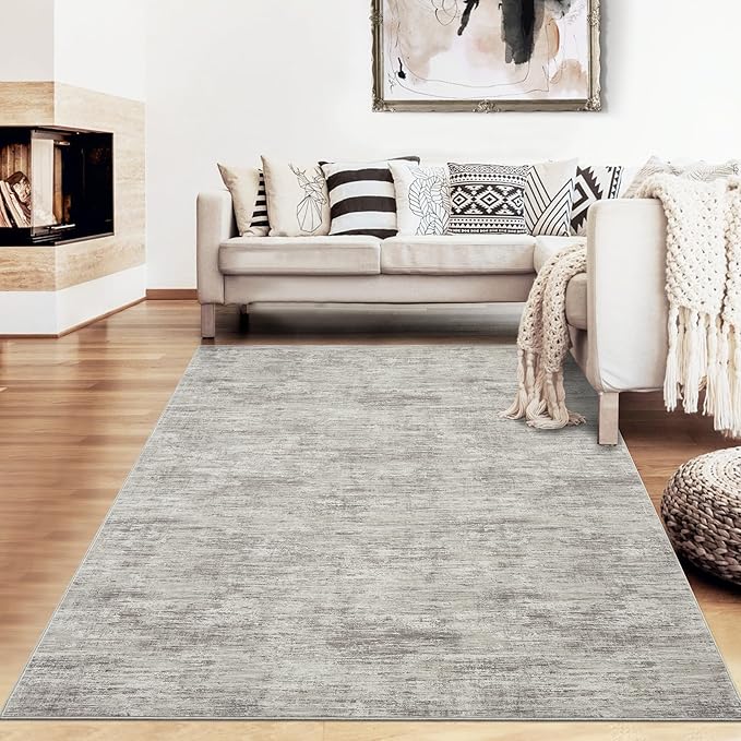 Bedroom Area Rug 4x6 Modern Abstract Area Rug Stain Resistant Small Living Room Rug Contemporary Dining Room Rug Non-Slip Solid Rug Aesthetic Accent Floor Carpet for Kitchen Office, Taupe