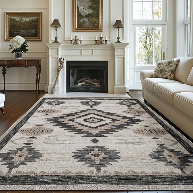 Southwestern Area Rug 3x5 Western Aztec Rugs Machine Washable Tribal Navajo Southwest Rug Non Slip Printed Low-Pile Indoor Floor Carpet for Living Room Kitchen Bathroom Bedroom
