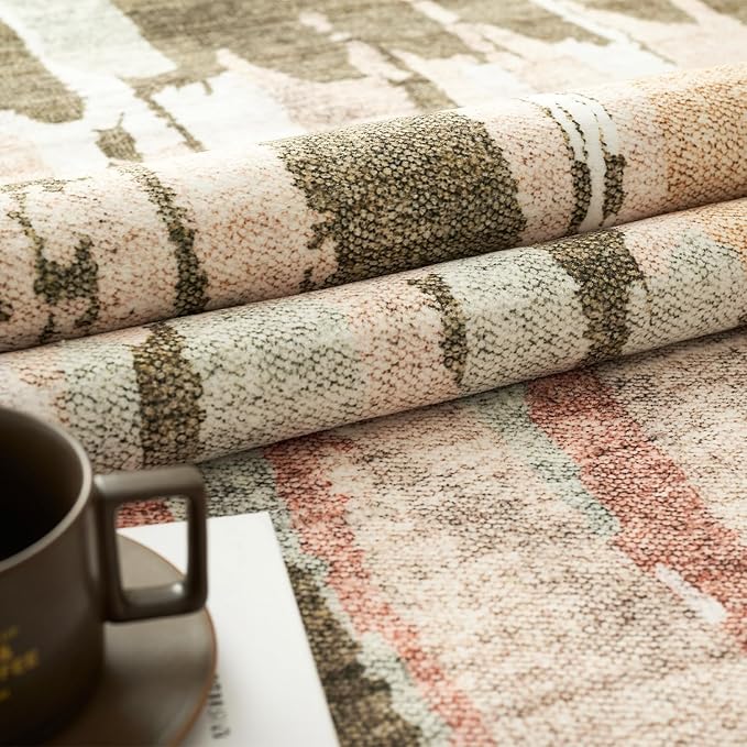 jinchan Spring Runner Rug 2x5 Modern Abstract Washable Runner Rug Soft Moss Green Multi Contemporary Home Decor Non Slip Backing Carpet for Living Room Laundry Room Bedroom