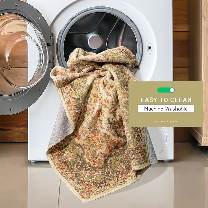 Small Rug 2x3 Green Boho Rugs for Entryway, Vintage Washable Area Rug for Bathroom Kitchen Bedroom, Non Slip Soft Accent Distressed Floor Throw Carpet