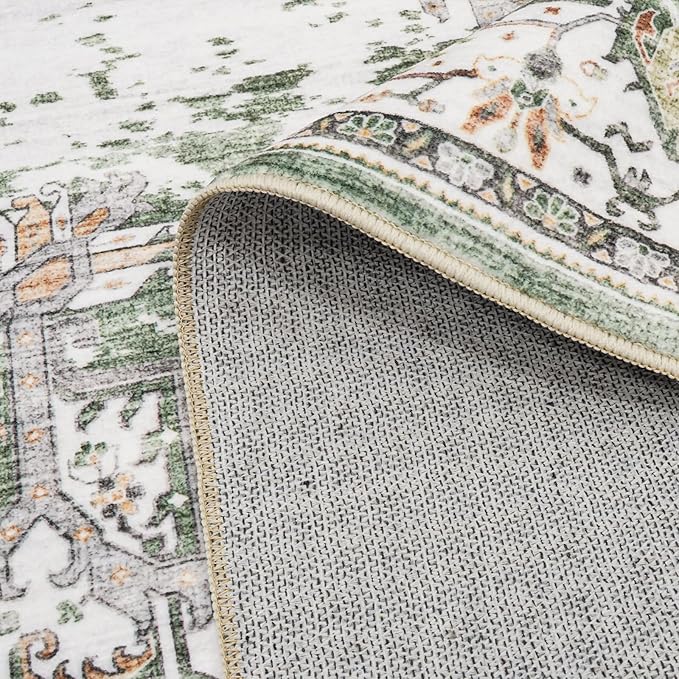 YOUFORTONG Washable Rug 3x5 Area Rugs: Soft Ultra Thin Low Pile Mat Machine Washable Indoor Doormat Lightweight Entry Rug Anti Slip Backing Rugs for Living Room Bedroom Kitchen 3'x5' Green