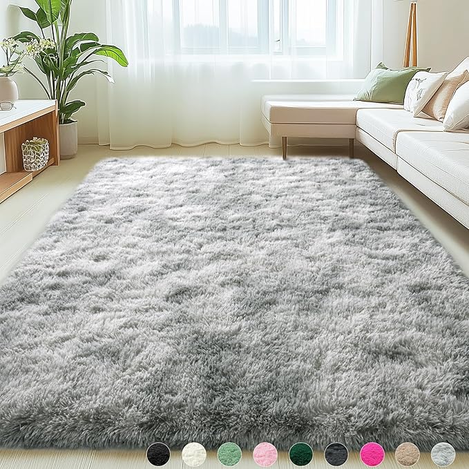 6x9 Rugs for Living Room, Large Fluffy Area Rugs for Bedroom, Soft Carpet Shag Kids Room Rug, Non-Slip Fuzzy Rugs Indoor (Grey Tie-Dyed, 6ft x 9ft)