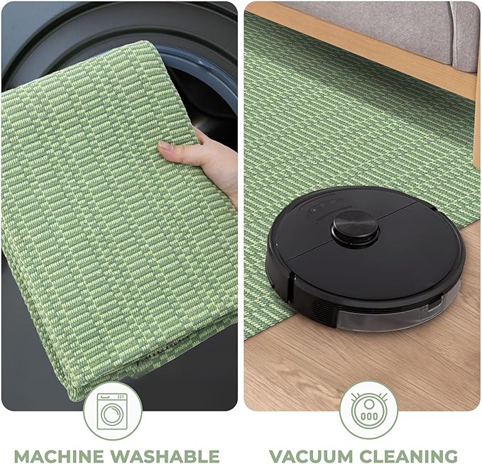 KOZYFLY Washable Runner Rug 2x6 Ft Runners for Hallways Kitchen Runners with Rubber Backing Braided Cotton Entryway Runner Indoor, Carpet for Hallway Kitchen Entryway Bedroom, Sage Green
