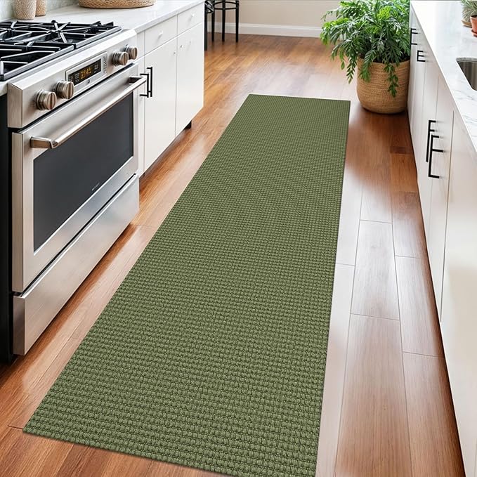 Braided Runner Rug 2x6 Ft Washable Runners for Hallways Non Slip Rubber Backed Kitchen Runners Cotton Entryway Runner Indoor, Woven Floor Carpet for Hall Kitchen Bedroom, Green