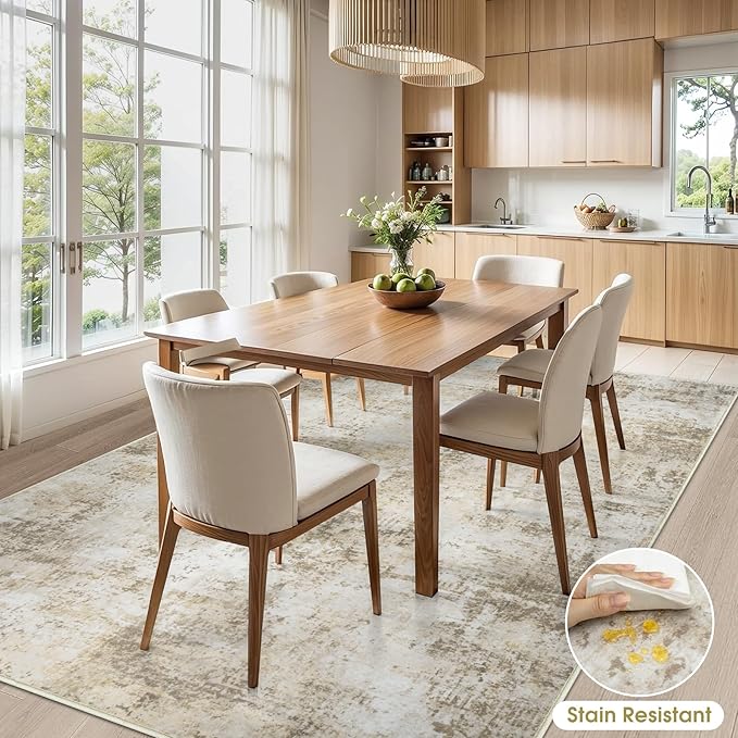 10x14 Area Rugs Living Room Rugs: Large Washable Rug with Anti-Slip Backing Non-Shedding Stain-Resistant Soft Abstract Carpet for Bedroom Dining Room Nursery Home Office Beige Grey