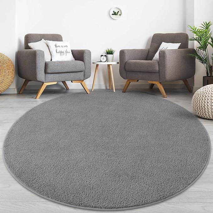 Lascpt Round Rug for Bedroom 5x5, Grey Circle Rug for Living Room Super Soft Thicken Memory Foam Circular Rug, Non-Slip Indoor Area Rug for Modern Home Decor, Round Carpet for Nursery Kid's Room