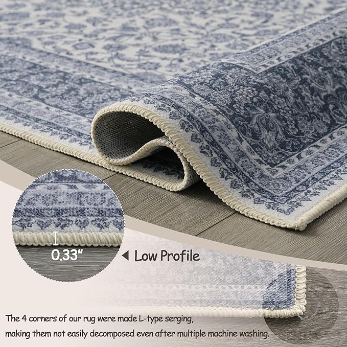 Floral Washable Area Rug 4x6, Spill-Proof Surface, Non-Slip Backing, Cozy Soft Faux Wool, Printed Rug for Entryway, Living Room, Bedroom- Ieve