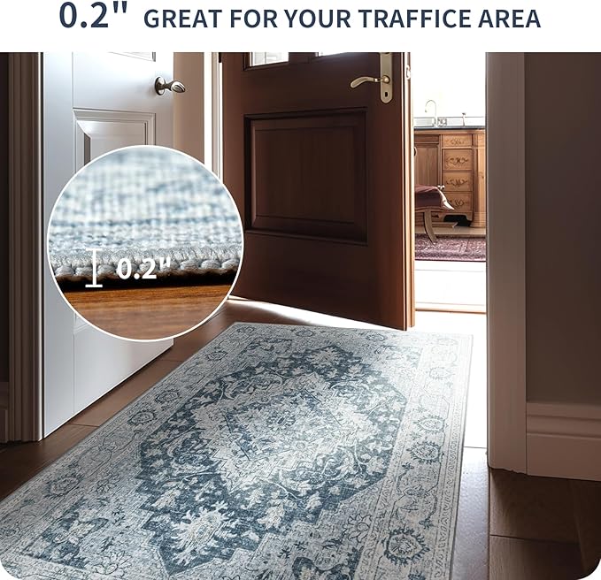 ILANGO 5x7 Area Rugs for Living Room Distressed Traditional Area Rugs Washable, Carpet Runner Floor Mat for Indoor Entryway Bedroom Laundry Room, Low Pile & Easy to Clean