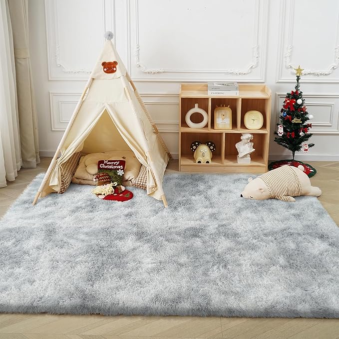 Fluffy Rug Shaggy Area Rug, Mottling Gray 6x9 Area Rugs for Living Room, Large Shag Area Rugs for Bedroom Kids Room Home Decor, Upgrade Anti-Skid Rectangular Fuzzy Rugs