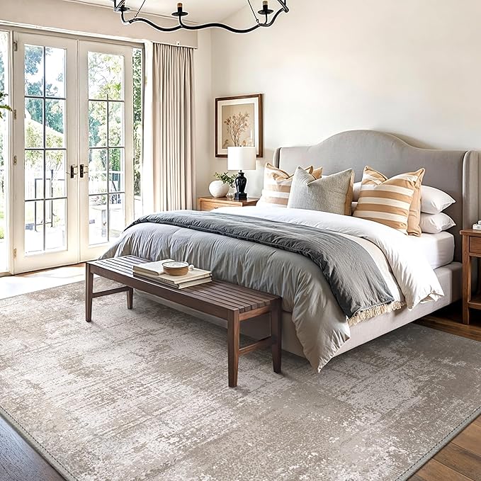 Bavni 8x10 Area Rugs, Abstract Modern Living Room Rugs, Large Machine Washable Rug Non-Slip, Soft Pet Friendly Rugs for Bedroom, Playroom, Dining Room, Abstract Brown
