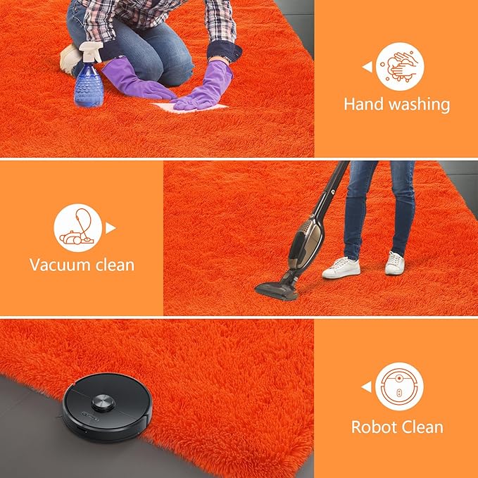 Shag Area Rugs for Bedroom Living Room,4X6 Ultra Soft Fluffy Area Rugs for Dorm, Indoor Carpet Nursery Rugs for Kids Room Home Decor,Orange