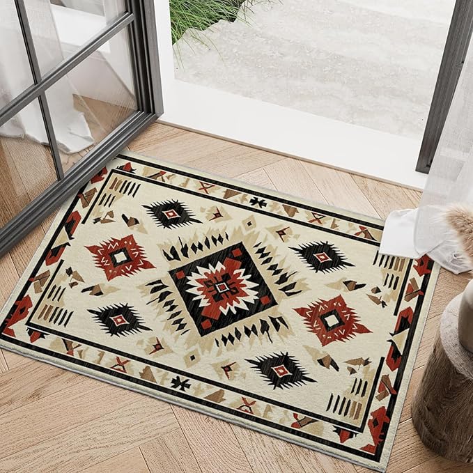 2x3 Entryway Rug Southwestern Rug Western Aztec Area Rugs Machine Washable Tribal Navajo Southwest Rug Non Slip Printed Low-Pile Indoor Door Mat Floor Carpet for Kitchen Bathroom Laundry