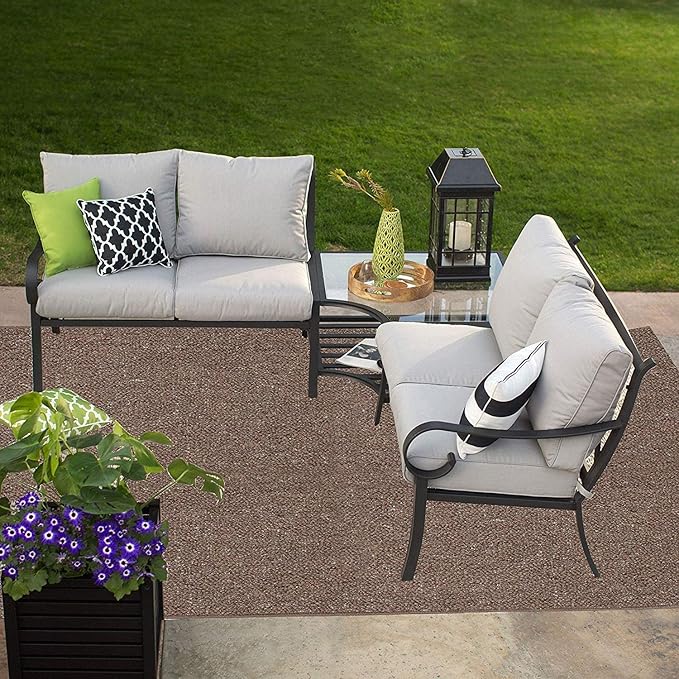 Ambiant Broadway Collection Pet Friendly Indoor Outdoor Area Rugs Brown - 10' Round, Stain & Fade Resistant, Easy Care, Pet & Kids Friendly, Made in USA, Perfect for Weddings & Everyday Use!