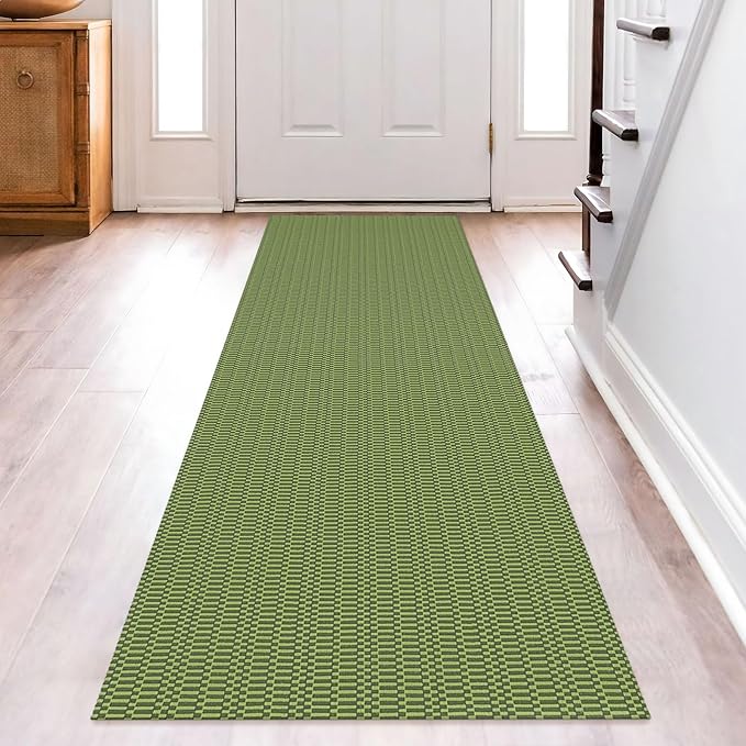 KOZYFLY Washable Runner Rug 2x8 Ft Runners for Hallway Rubber Backed Kitchen Runner Rugs Braided Cotton Entryway Runner Indoor, Carpet Runners for Hallway Entryway Bedroom, Green