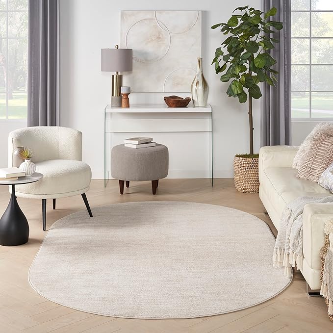 Nourison Essentials Indoor/Outdoor Ivory Beige 6' x 9' Oval Area Rug, Easy Cleaning, Non Shedding, Bed Room, Living Room, Dining Room, Backyard, Deck, Patio (6x9 Oval)
